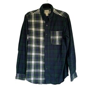 LL BEAN Men’s Scotch Flannel Plaid Button Front Shirt Blue Green S
